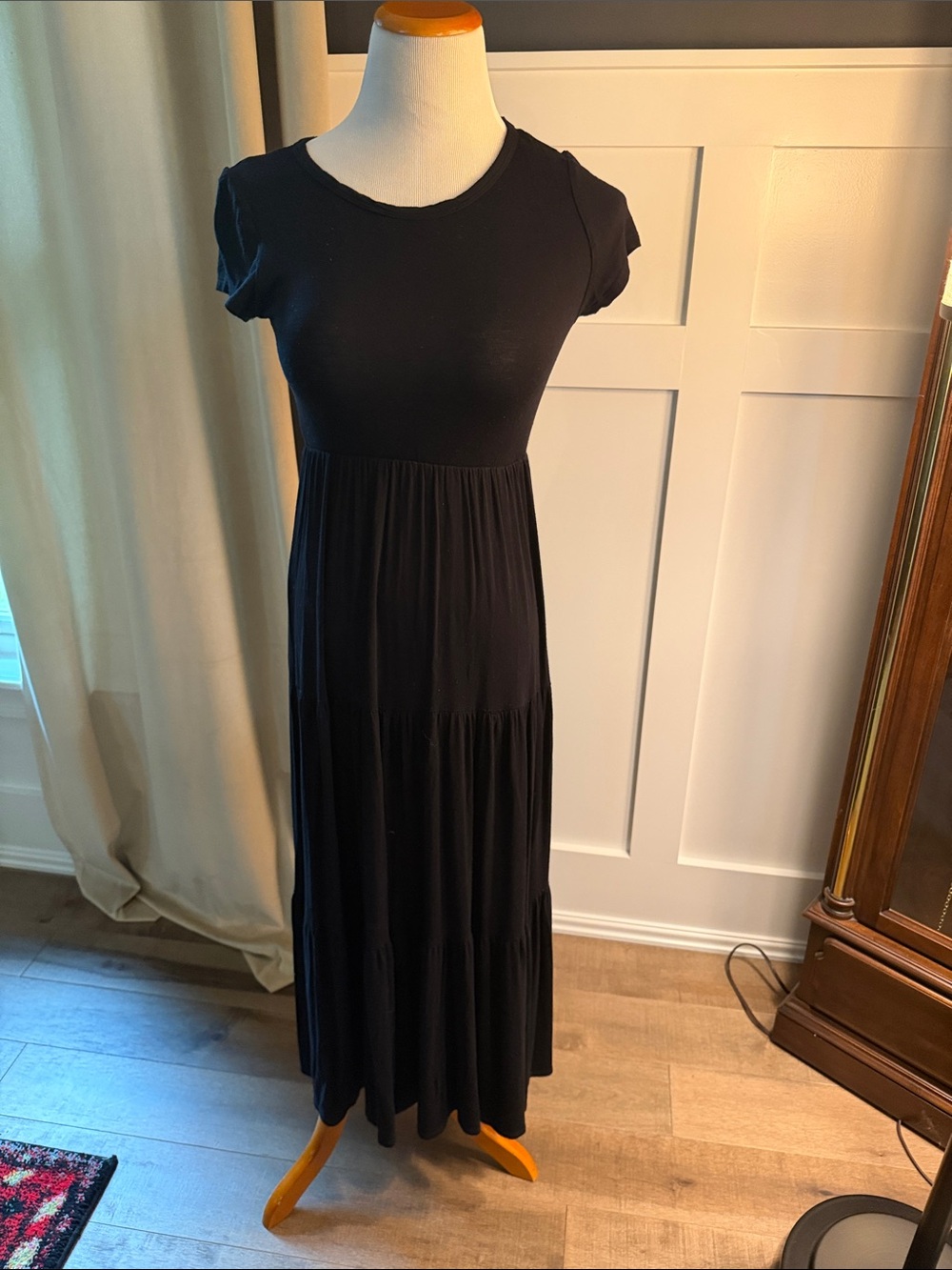 Olivia Rae Black Short-Sleeve Tiered Maxi Dress